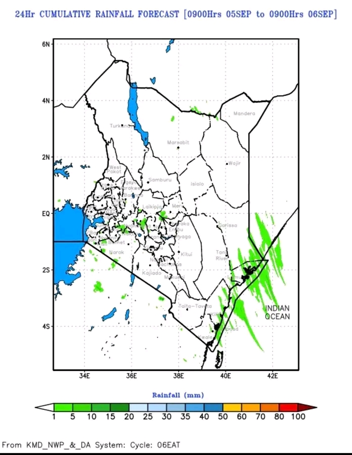 Kenya Meteorological Department Forecast: Counties Expecting Rain Today, Sunday, September 6, 2026